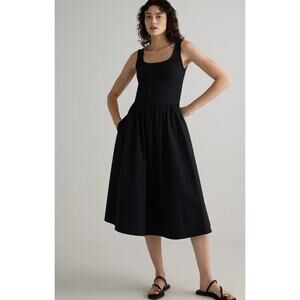 Quince Cotton Mixed Media Tank Dress Black Large